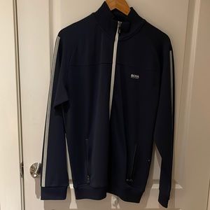 Navy blue Hugo Boss zip up sweater.
